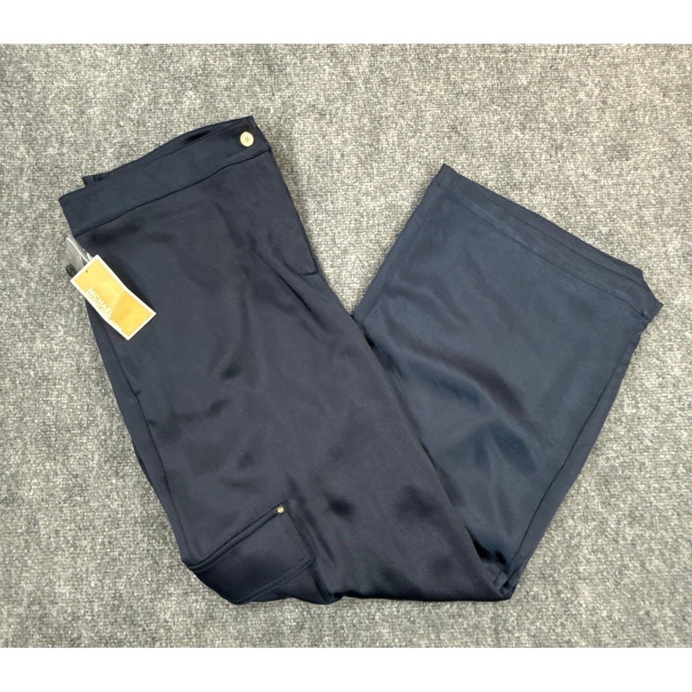 Michael Kors Womens 0X Midnight Blue Wide Leg Satin Cargo Pants NWT